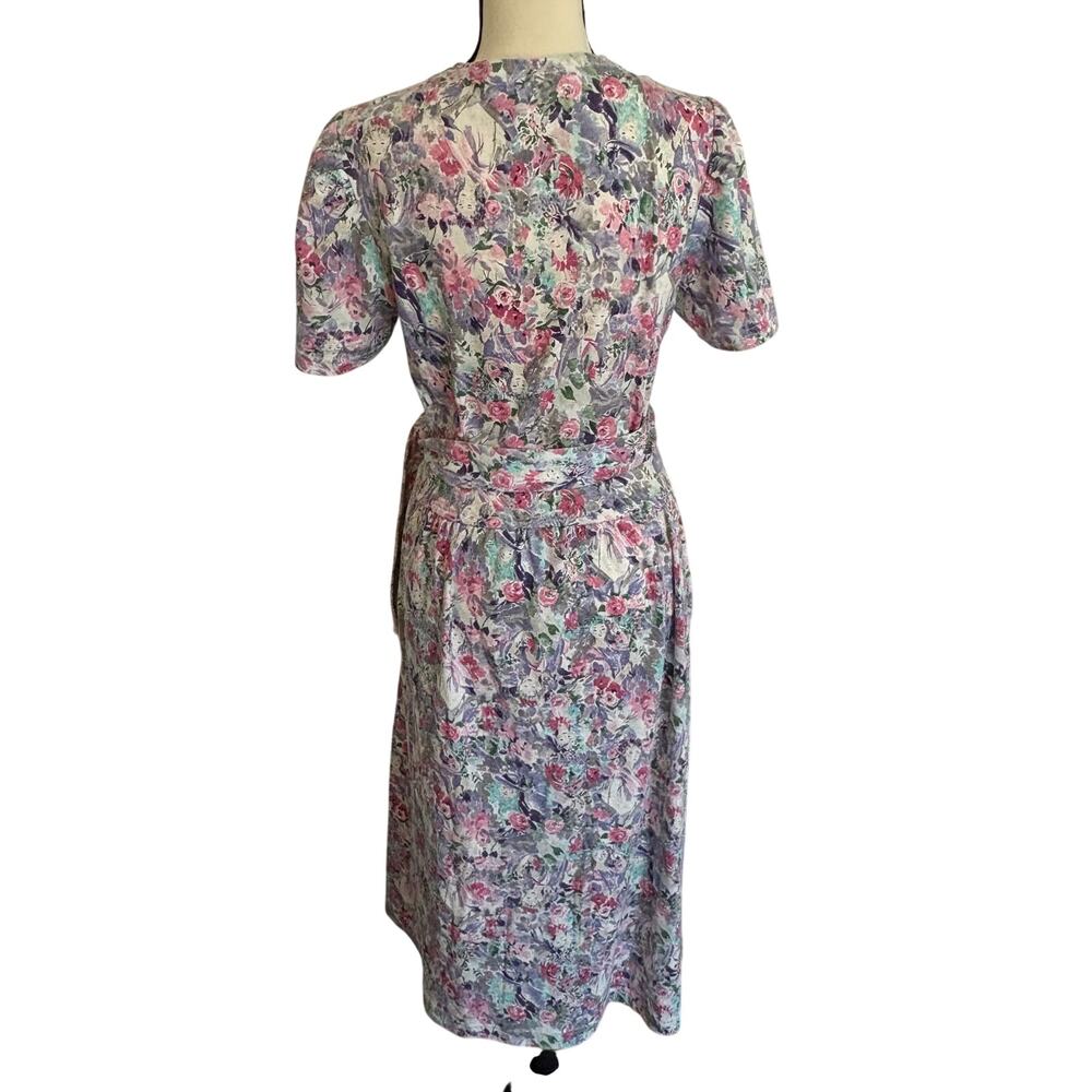 Vintage 60's LANZ Salzburg Original Cottage Floral Faux Wrap Dress Cotton Knit - Picture 5 of 11